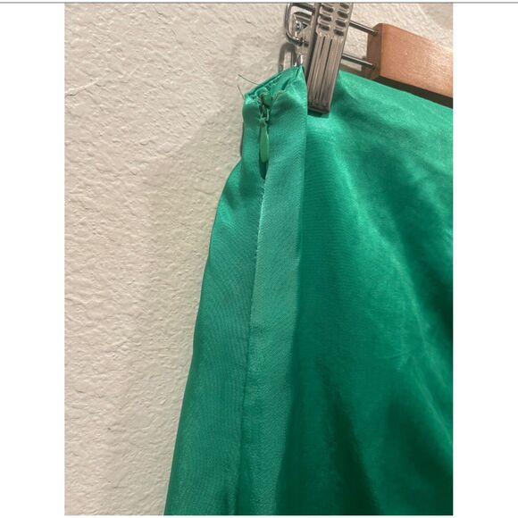 ZARA Satin Effect Ruched Midi Green Skirt - Picture 5 of 6